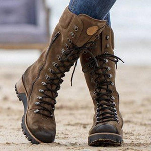 Women's Mid Calf Lace-up Leather Boots