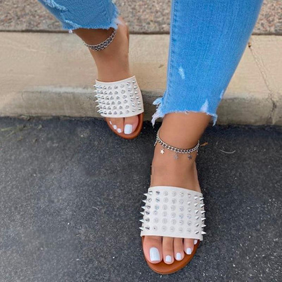 Women's Solid Color Rivet Flat Sandals