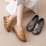 Women's Leather Soft Sole Toe Cap Thick-soled Hollow Sandals