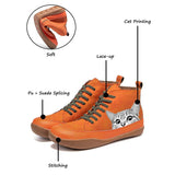 Lightweight Soft Cat Printing Lace Up Ankle Boots