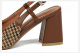 Retro Sandals Women Fashion Plaid Pattern Baotou Thick Heel
