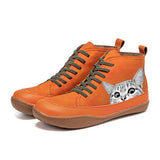 Lightweight Soft Cat Printing Lace Up Ankle Boots