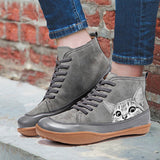 Lightweight Soft Cat Printing Lace Up Ankle Boots