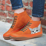 Lightweight Soft Cat Printing Lace Up Ankle Boots