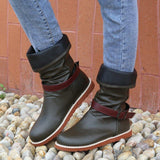 Women's Round Toe Solid Color Buckle Slid-on Boots