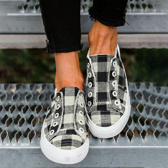 Slip-On Plaid Flat Canvas Sneakers