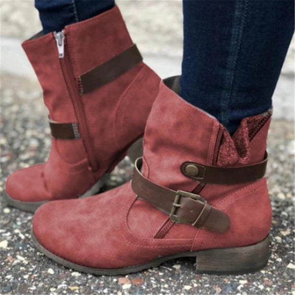 Solid Color Round Toe Low Heel Martin Ankle Boots