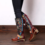 Retro Printed Flower Bohemian Knee Boots