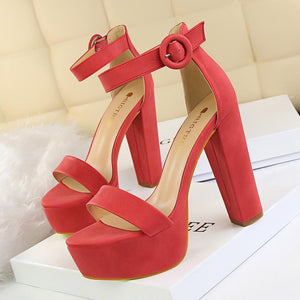 Women's Thick Heel High Heels Sexy Open Toe Belt Buckle Sandals