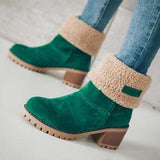 Women's Warm Solid Color Suede Chunky Ankle Snow Boot